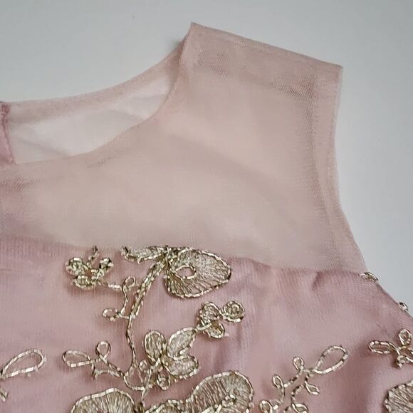 Girls Formal Elegant Pink & Gold Embroidered Fancy Valentine's Day Dress Size 10 - Picture 3 of 9